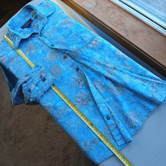 Pete Huntington Handcrafted Bali Batik Shirt L long sleeve blue ferns button-up - Picture 12 of 14